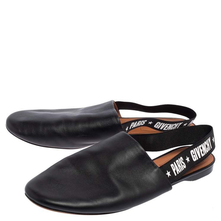 Pre Owned Givenchy Black Leather Rivington Logo Slingback Flat Mules Size 40.5
