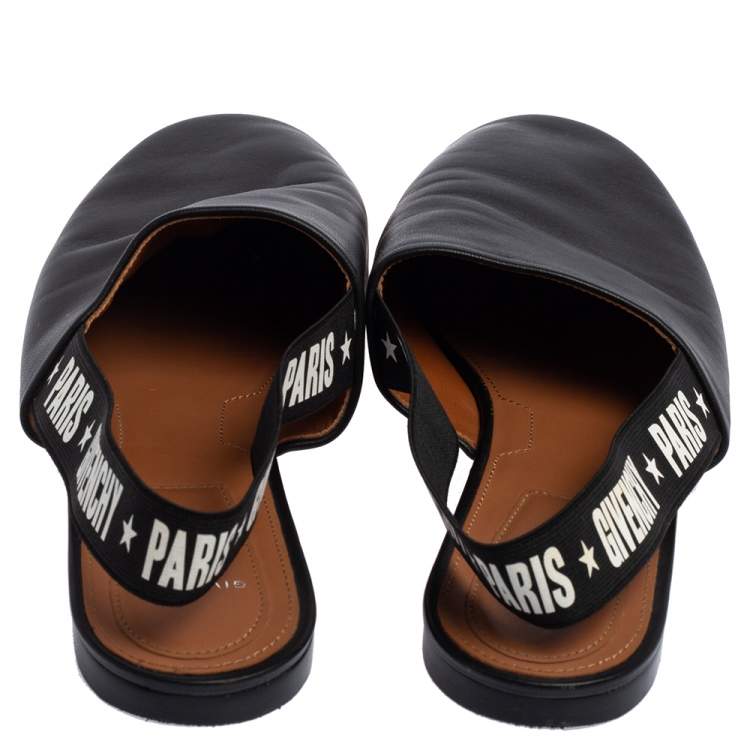 Pre Owned Givenchy Black Leather Rivington Logo Slingback Flat Mules Size 40.5