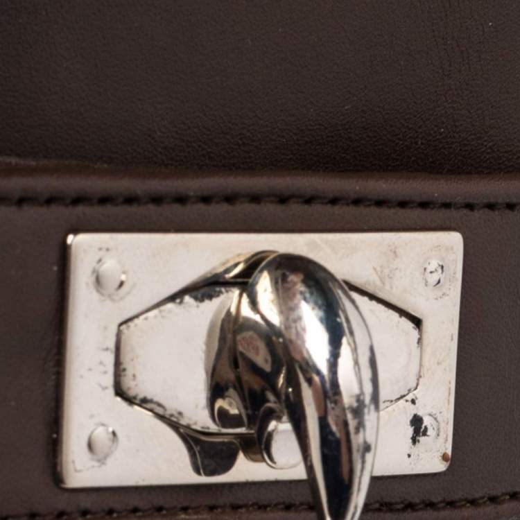 Pre Owned Givenchy Brown Leather Shark Lock Knee Length Boots Size 37.5
