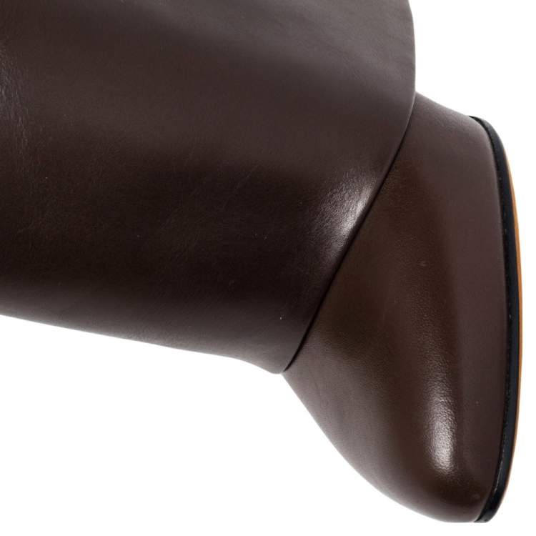 Pre Owned Givenchy Brown Leather Shark Lock Knee Length Boots Size 37.5