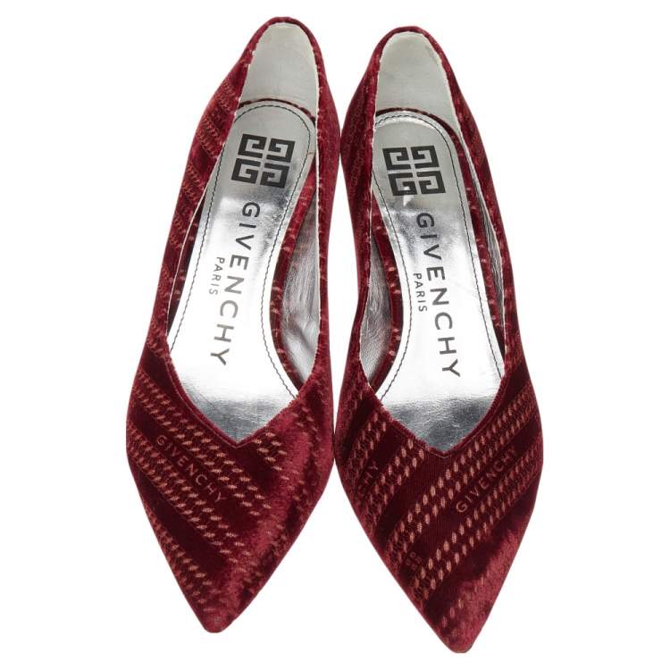Pre Owned Givenchy Burgundy Velvet Pointed Toe Pumps Size 37