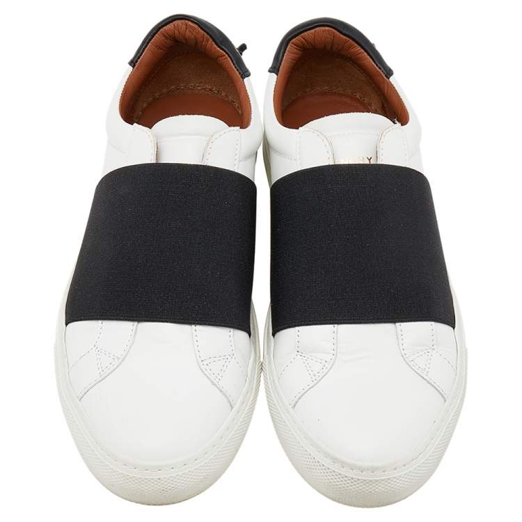 Pre Owned Givenchy White /Black Leather Slip On Sneakers Size 35