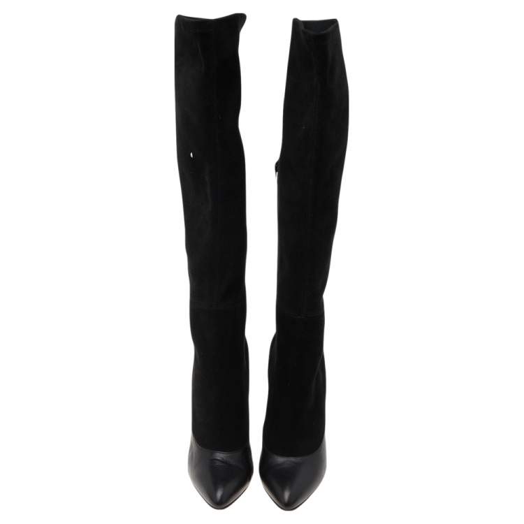 Pre Owned Givenchy Black Suede And Leather Knee Length Boots Size 39