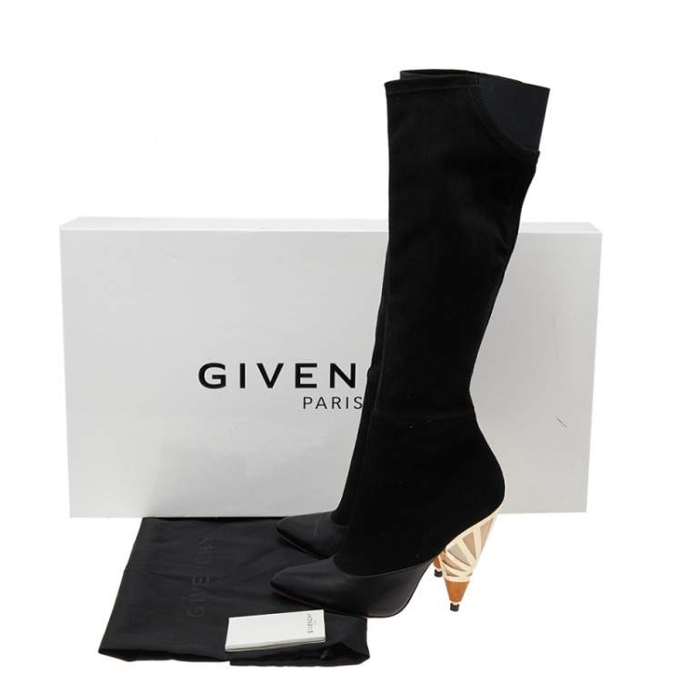 Pre Owned Givenchy Black Suede And Leather Knee Length Boots Size 39