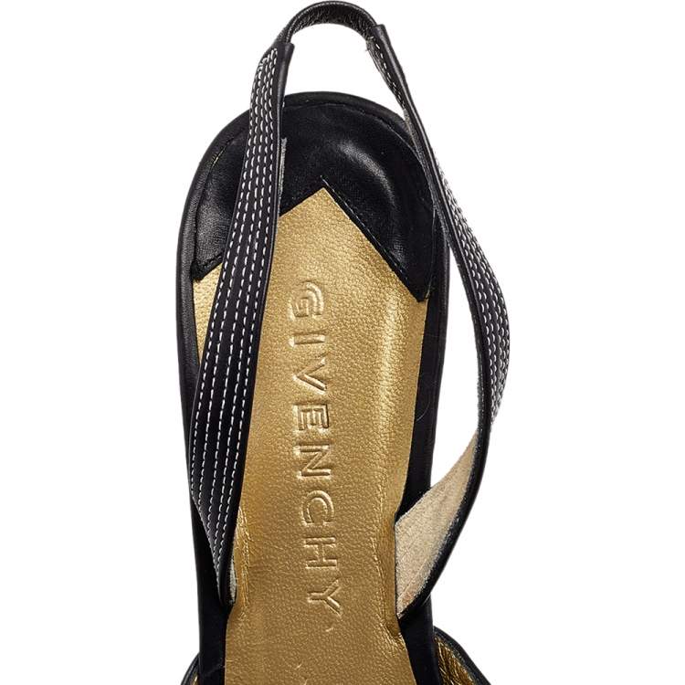 Pre Owned Givenchy Grey Leather And Canvas Slingback Sandals Size 39.5