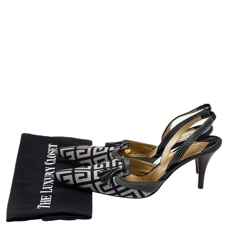 Pre Owned Givenchy Grey Leather And Canvas Slingback Sandals Size 39.5