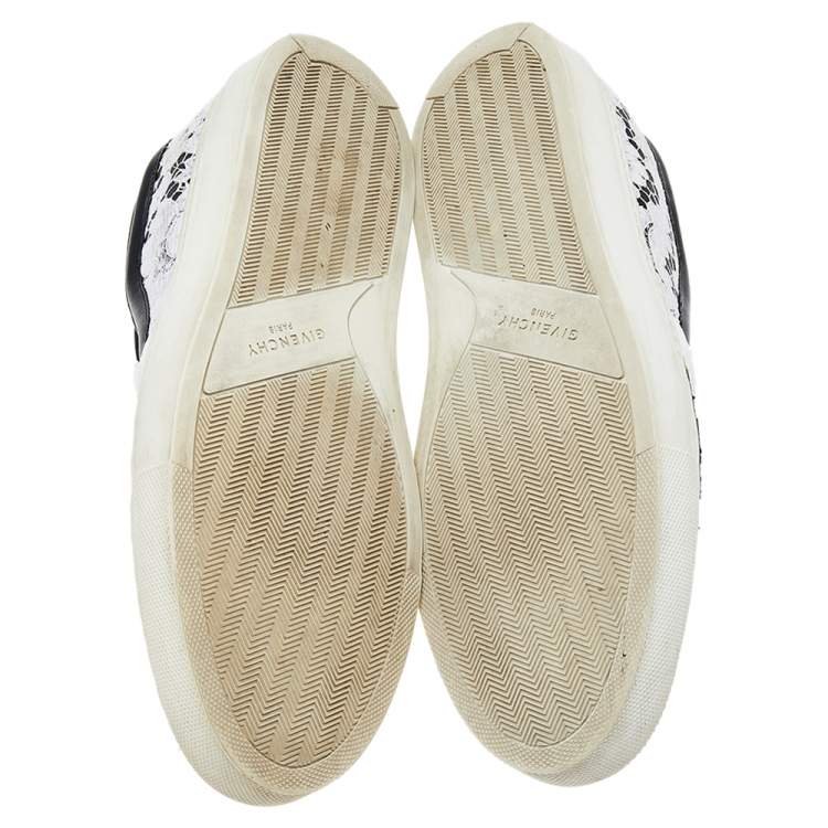 Pre Owned Givenchy White/Black Lace And Leather Slip on Sneakers Size 41