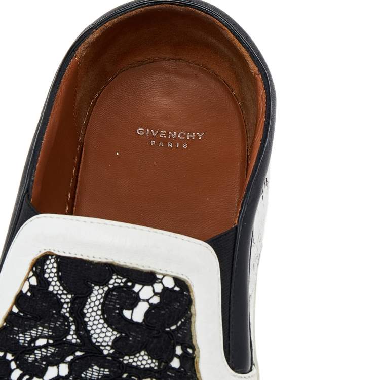 Pre Owned Givenchy White/Black Lace And Leather Slip on Sneakers Size 41