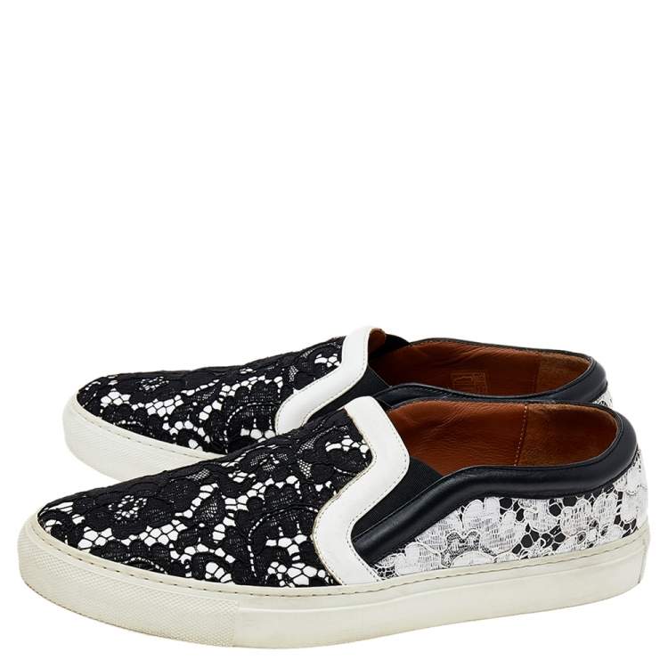 Pre Owned Givenchy White/Black Lace And Leather Slip on Sneakers Size 41