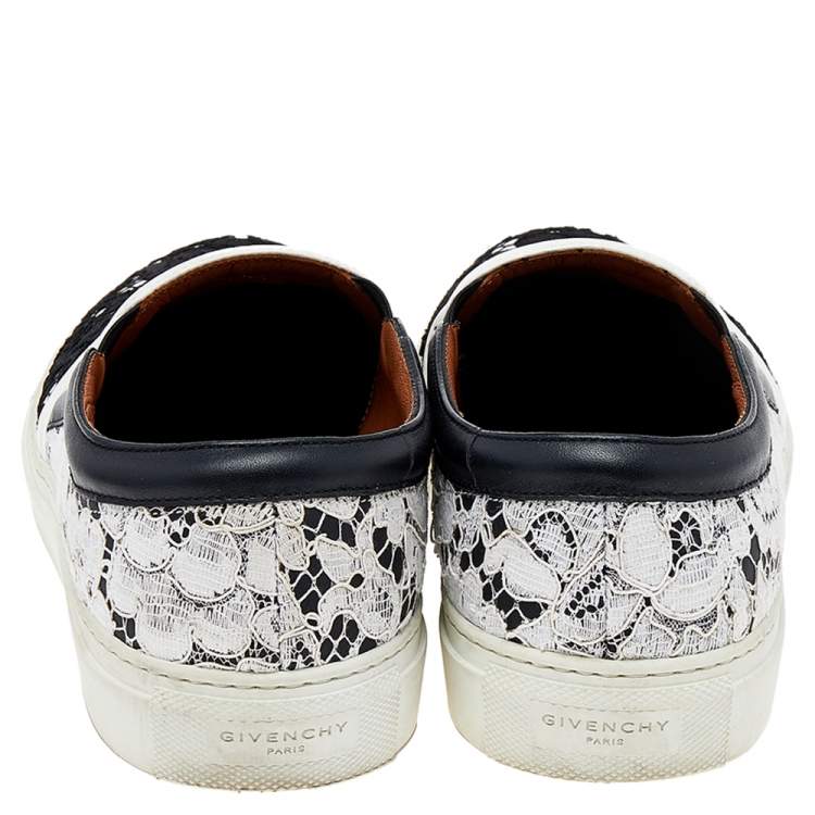 Pre Owned Givenchy White/Black Lace And Leather Slip on Sneakers Size 41