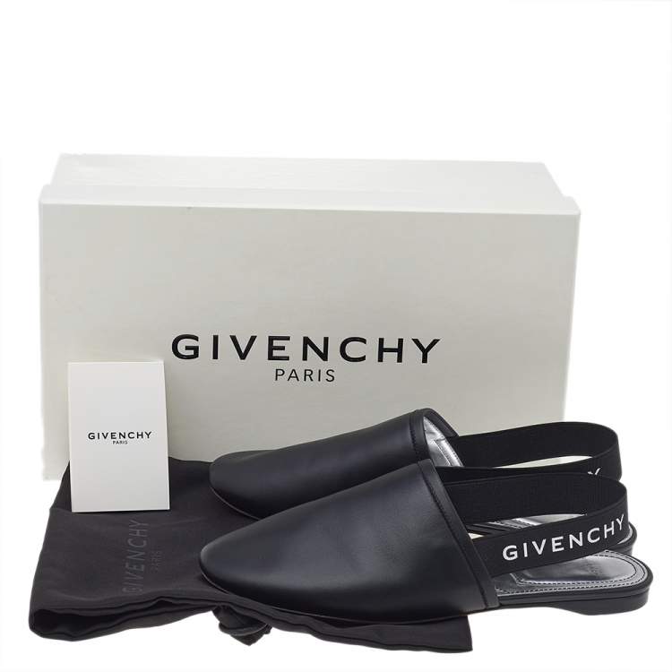 Pre Owned Givenchy Black Leather Rivington Slingback Flat Mules Size 37.5