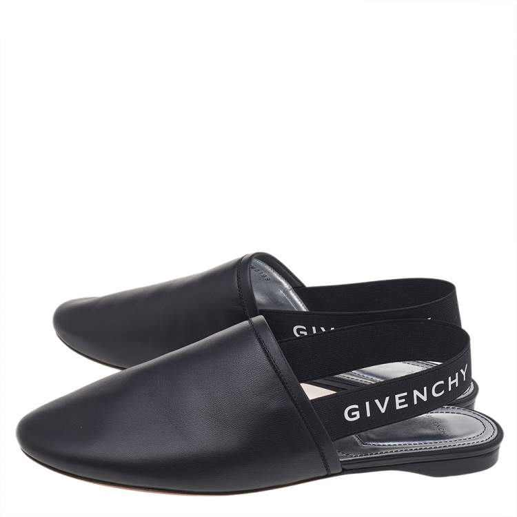 Pre Owned Givenchy Black Leather Rivington Slingback Flat Mules Size 37.5