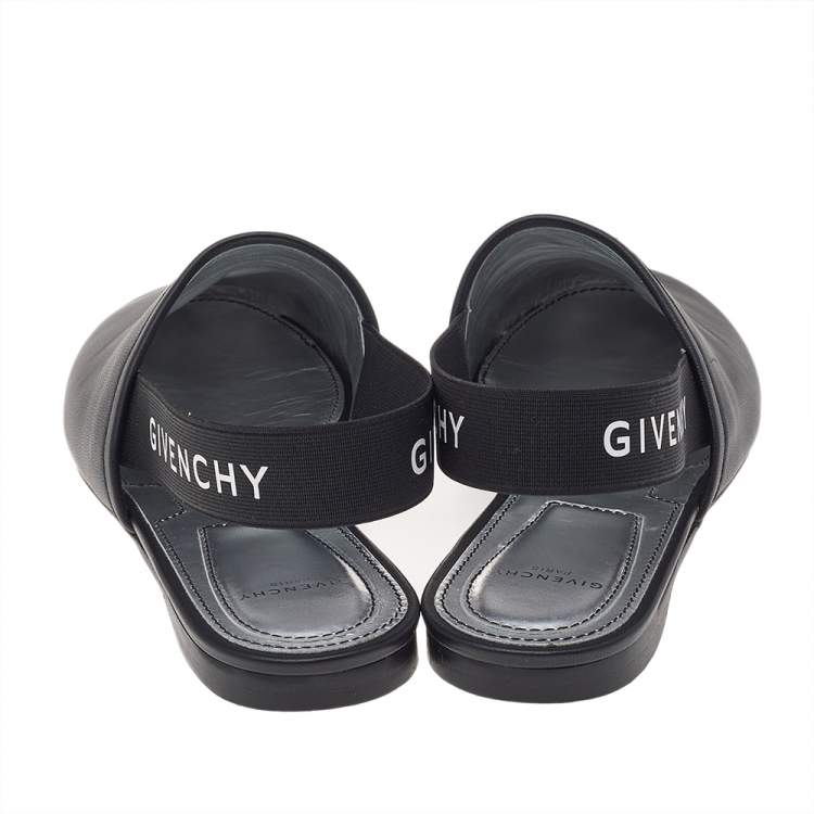 Pre Owned Givenchy Black Leather Rivington Slingback Flat Mules Size 37.5