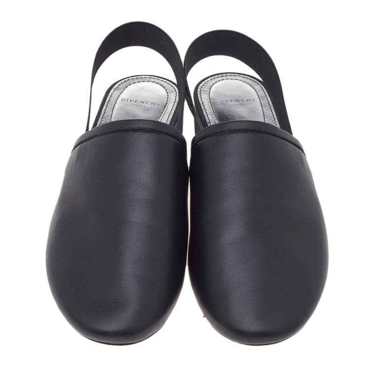 Pre Owned Givenchy Black Leather Rivington Slingback Flat Mules Size 37.5