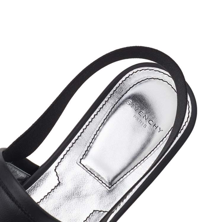 Pre Owned Givenchy Black Leather Rivington Slingback Flat Mules Size 37.5