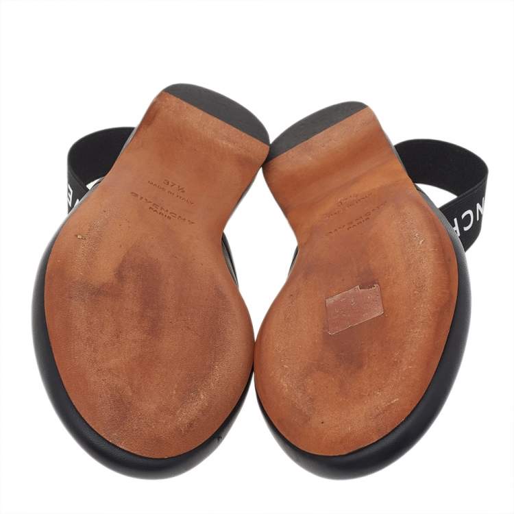 Pre Owned Givenchy Black Leather Rivington Slingback Flat Mules Size 37.5