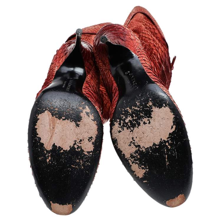 Pre Owned Givenchy Two Tone Orange Python Leather Knee Length Boots Size 40