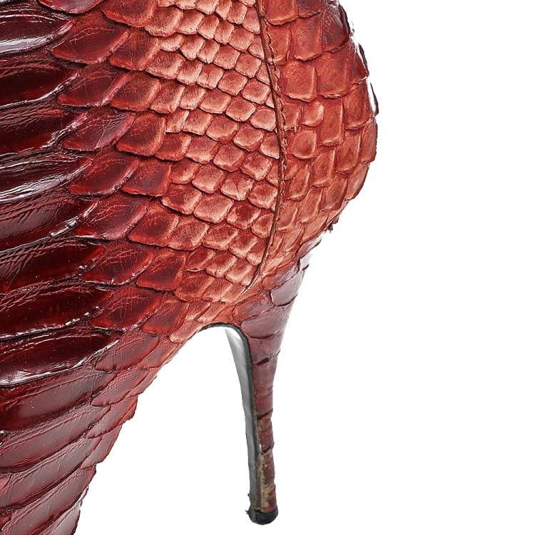 Pre Owned Givenchy Two Tone Orange Python Leather Knee Length Boots Size 40