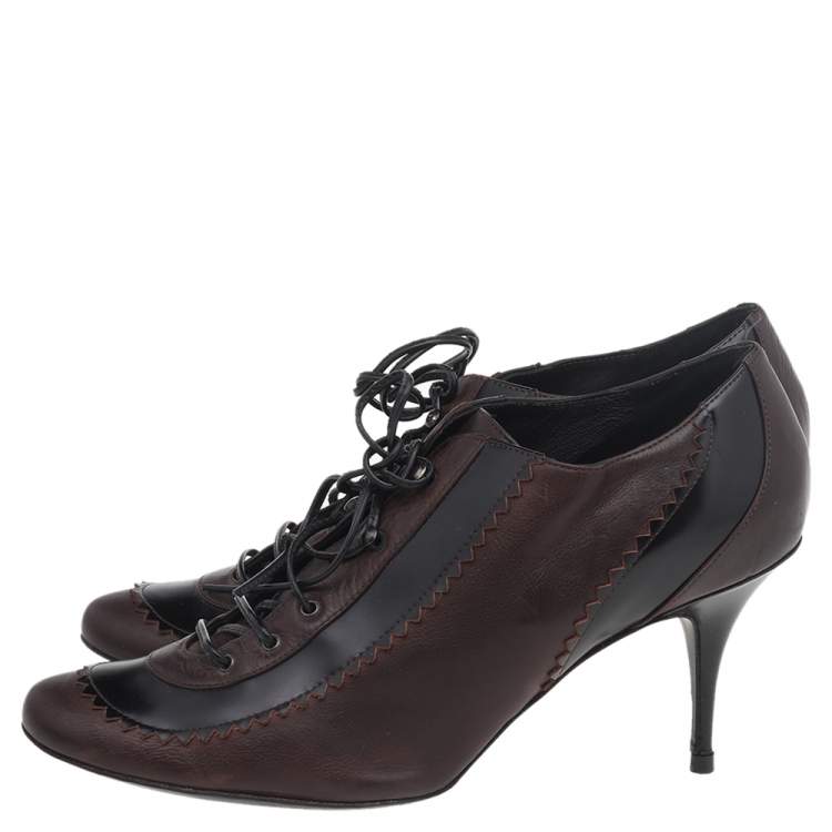 Pre Owned Givenchy Black/Brown Leather Lace Up Ankle Booties Size 39
