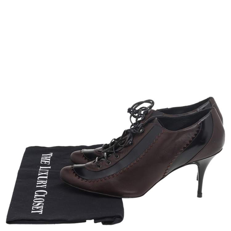 Pre Owned Givenchy Black/Brown Leather Lace Up Ankle Booties Size 39