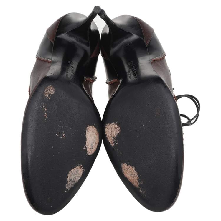 Pre Owned Givenchy Black/Brown Leather Lace Up Ankle Booties Size 39