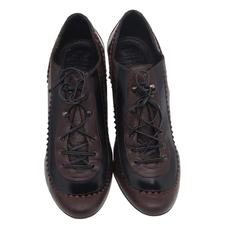 Pre Owned Givenchy Black/Brown Leather Lace Up Ankle Booties Size 39