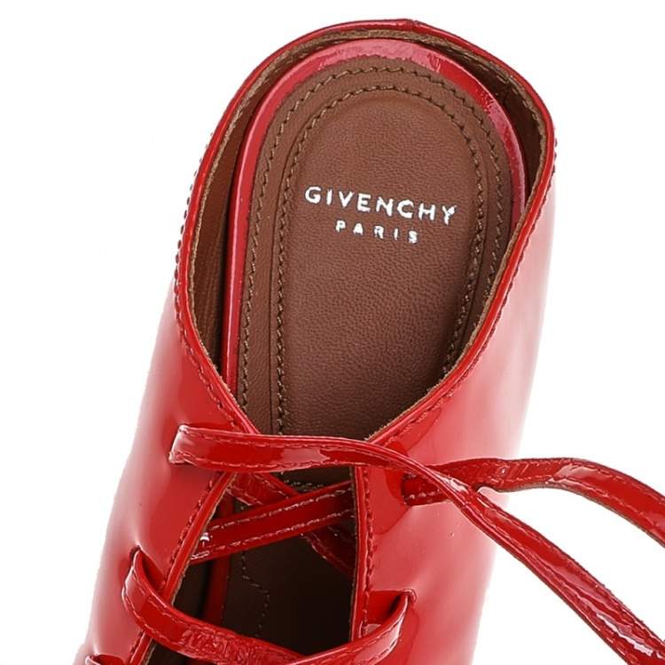 Pre Owned Givenchy Orange Patent Leather Lace Up Slide Sandals Size 39
