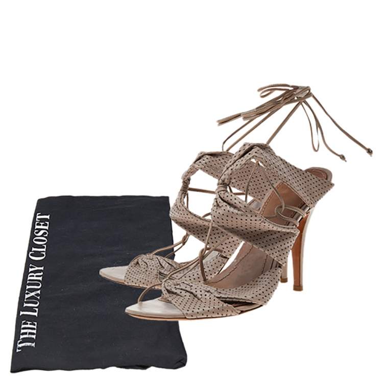 Pre Owned Givenchy Beige Perforated Leather Open Toe Ankle Wrap Sandals Size 39.5