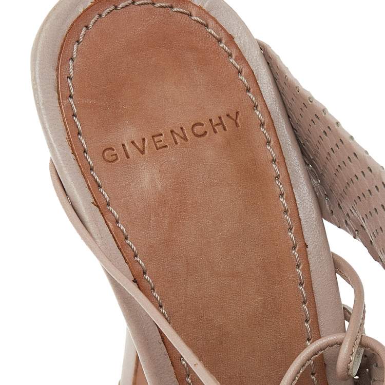 Pre Owned Givenchy Beige Perforated Leather Open Toe Ankle Wrap Sandals Size 39.5