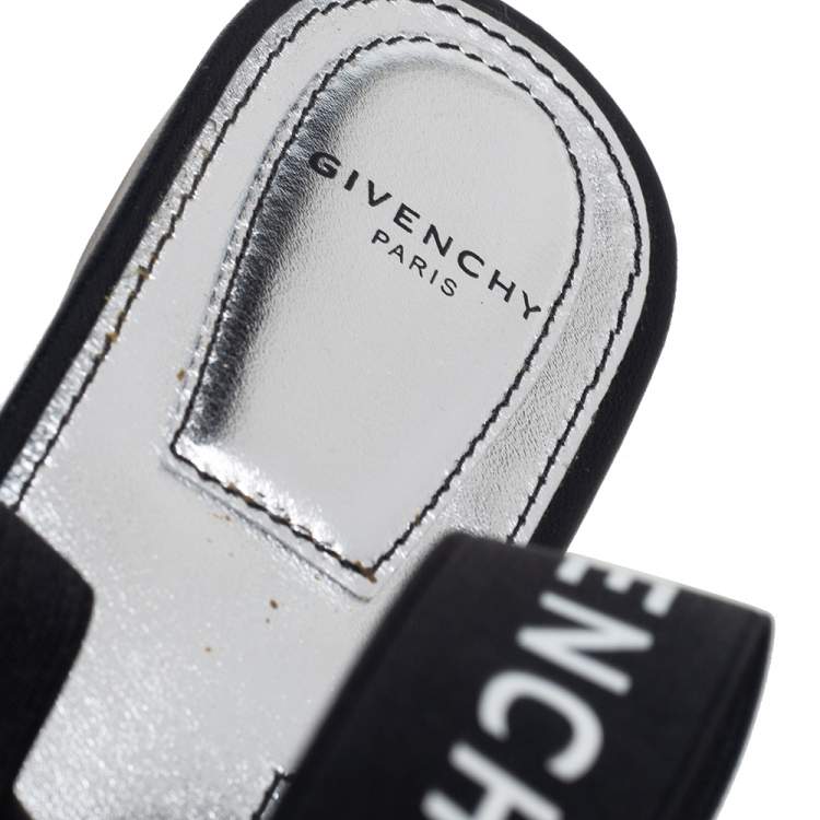 Pre Owned Givenchy Black Leather Rivington Logo Slingback Flat Mules Size 36.5