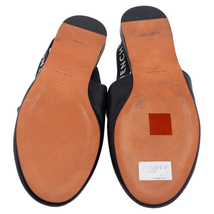 Pre Owned Givenchy Black Leather Rivington Logo Slingback Flat Mules Size 36.5