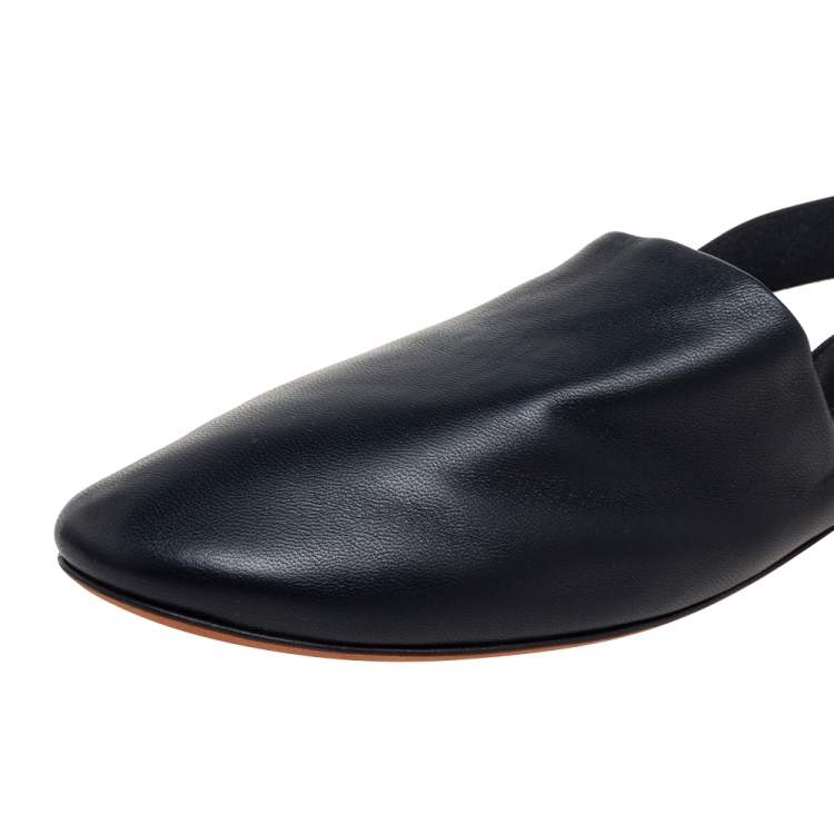 Pre Owned Givenchy Black Leather Rivington Logo Slingback Flat Mules Size 36.5