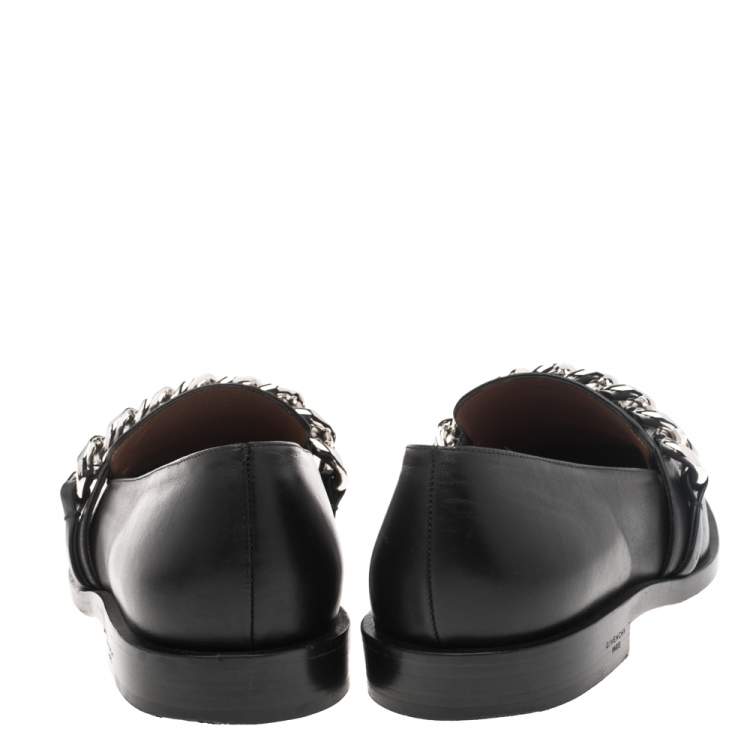 Pre Owned Givenchy Black Leather Chain Link Loafers Size 39