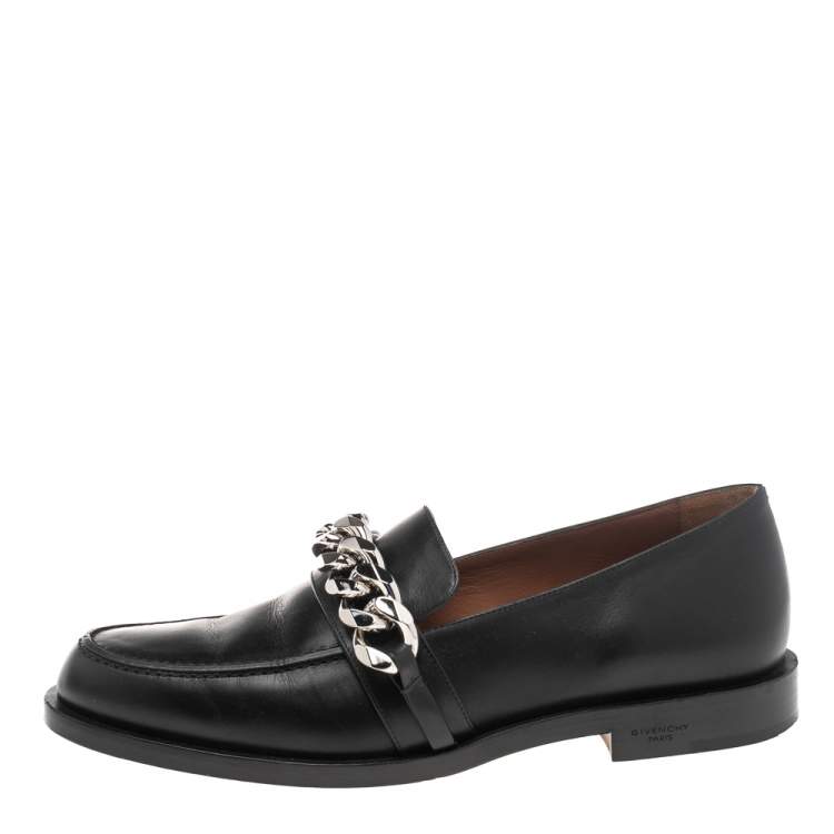 Pre Owned Givenchy Black Leather Chain Link Loafers Size 39