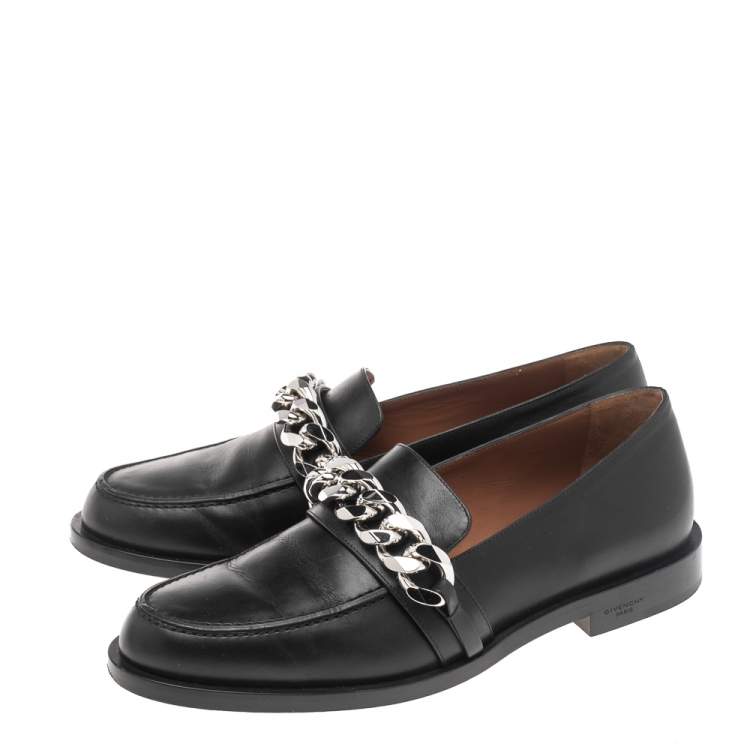 Pre Owned Givenchy Black Leather Chain Link Loafers Size 39