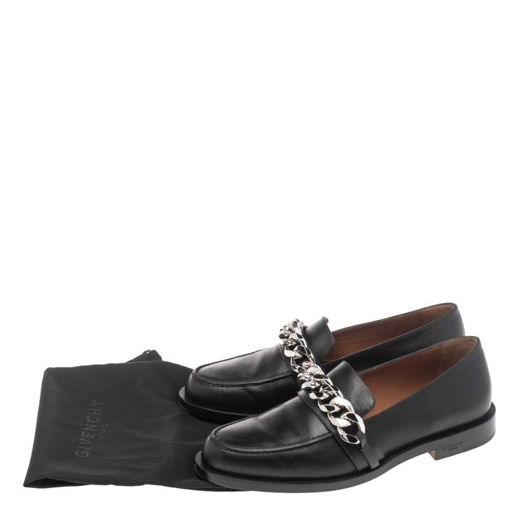 Pre Owned Givenchy Black Leather Chain Link Loafers Size 39