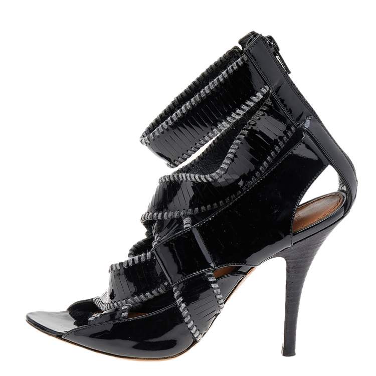 Givenchy Black Patent Leather Ankle Cuff Zipper Sandals Size 37 Givenchy |  TLC