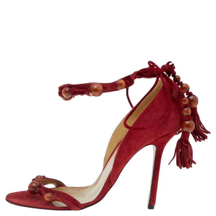 Pre Owned Givenchy Red Suede Lace Up Sandals Size 39