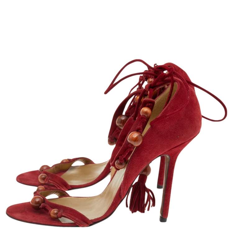 Pre Owned Givenchy Red Suede Lace Up Sandals Size 39
