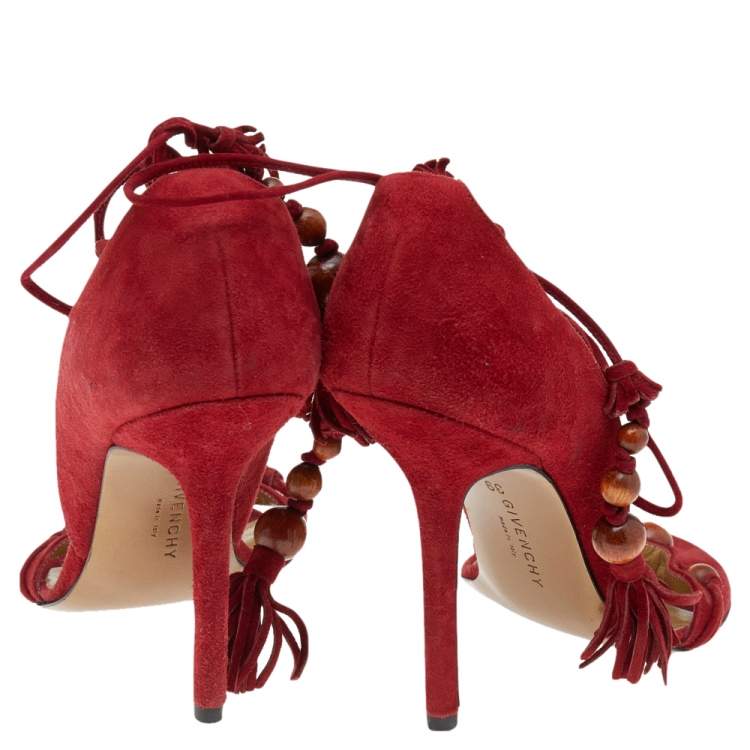 Pre Owned Givenchy Red Suede Lace Up Sandals Size 39