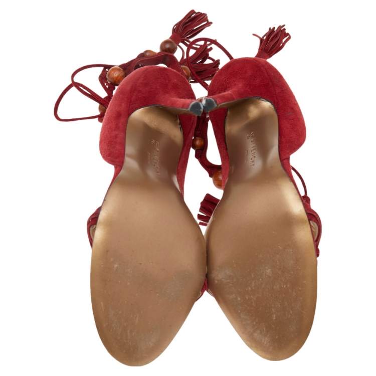 Pre Owned Givenchy Red Suede Lace Up Sandals Size 39