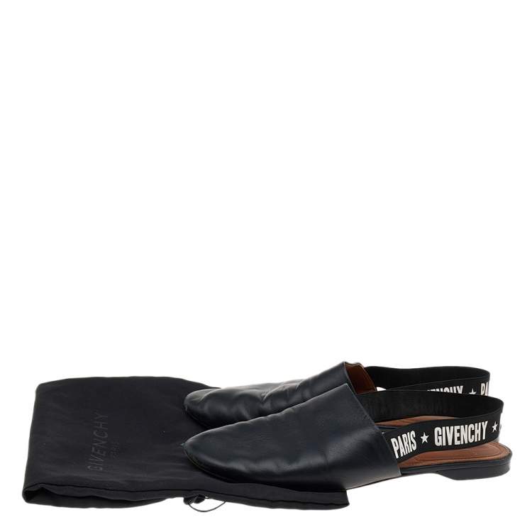 Pre Owned Givenchy Black Leather Rivington Logo Slingback Flat Mules Size 38