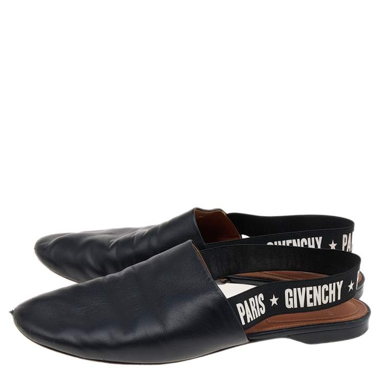 Pre Owned Givenchy Black Leather Rivington Logo Slingback Flat Mules Size 38