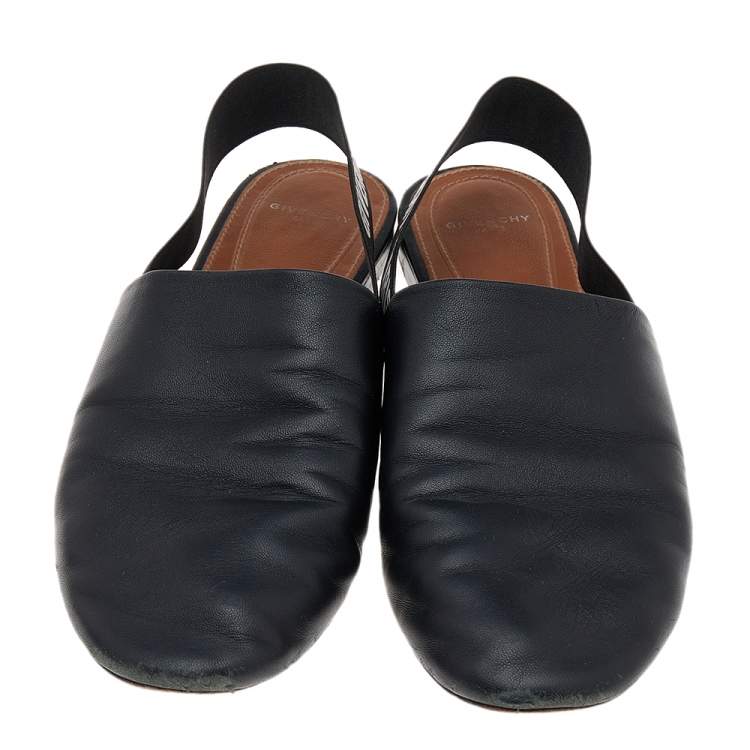 Pre Owned Givenchy Black Leather Rivington Logo Slingback Flat Mules Size 38