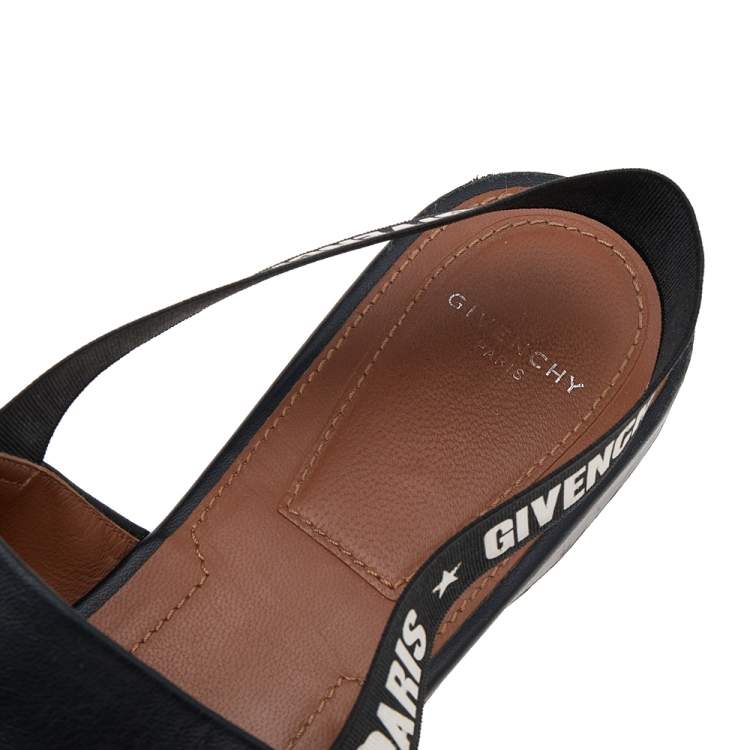 Pre Owned Givenchy Black Leather Rivington Logo Slingback Flat Mules Size 38