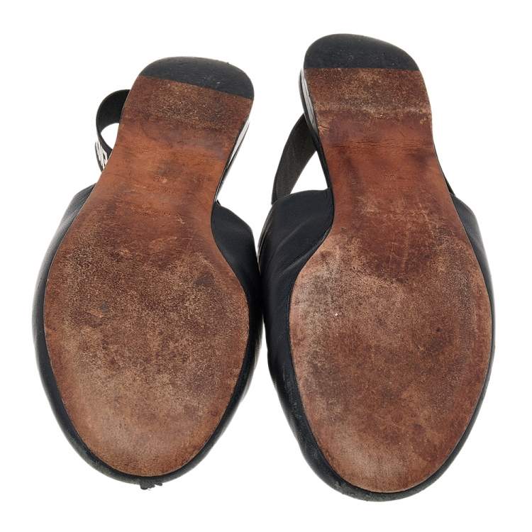 Pre Owned Givenchy Black Leather Rivington Logo Slingback Flat Mules Size 38
