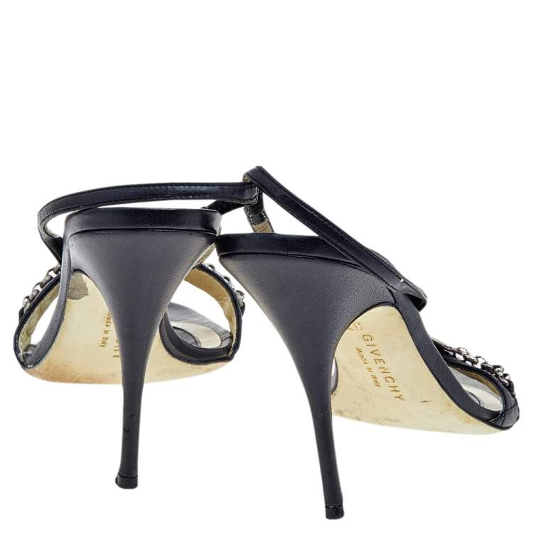 Pre Owned Givenchy Black Leather Ankle Strap Sandals Size 37