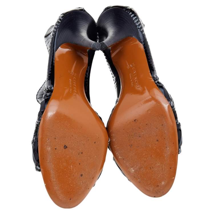 Pre Owned Givenchy Black Stripe Cut Patent Leather Ankle Booties Size 39.5