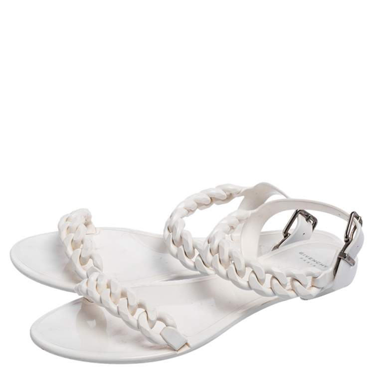 مملوكة مسبقًا Givenchy White Jelly Chain-Link Flat Sandals Size 38