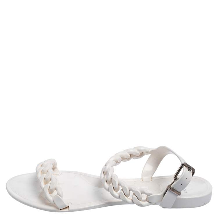مملوكة مسبقًا Givenchy White Jelly Chain-Link Flat Sandals Size 38